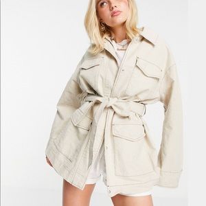 tan shacket with belt